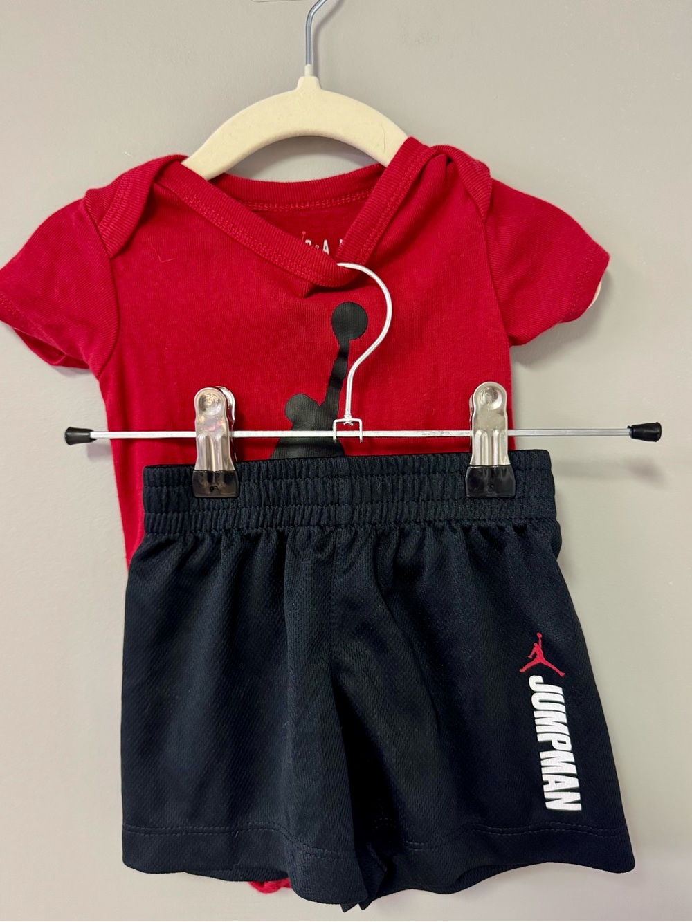 Jordan Infant Red Bodysuit with Black Jumpman Shorts